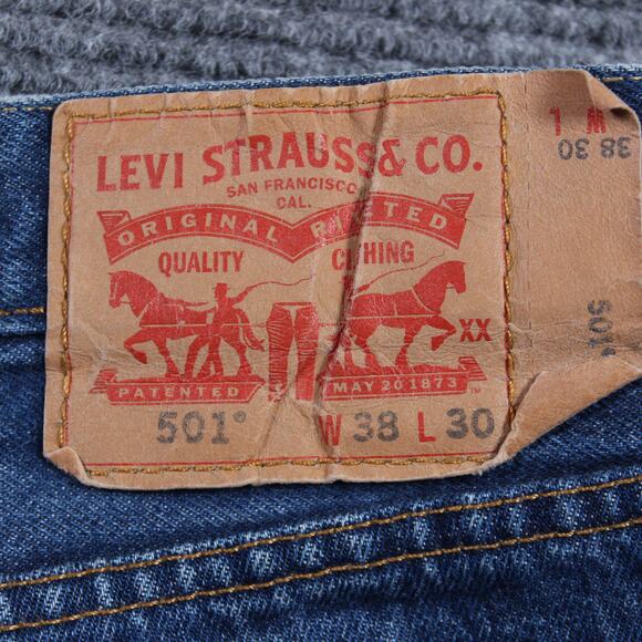 Levis 501 Jeans Mens 38x30 Blue Medium Wash Straight Button Fly - Picture 9 of 11